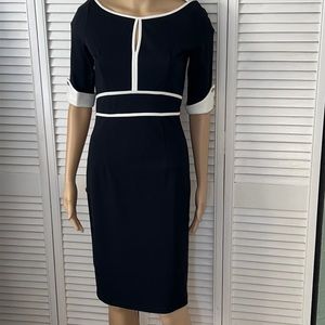 Classic Business Dress  - Black & White with Gold accents